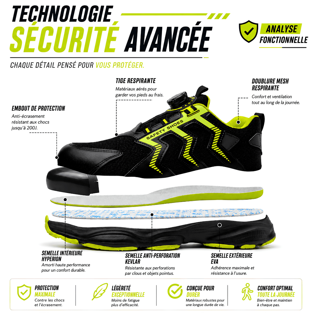 Chaussure de sécurité NÉO avec fermeture renforcée et semelle légère